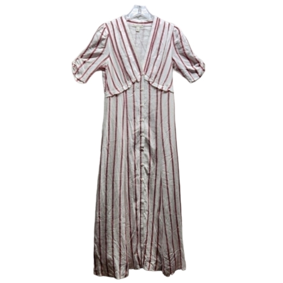 Chelsea & Violet Womens S Boho Maxi Summer Chic Dress Button Up White Red Stripe - Picture 3 of 12